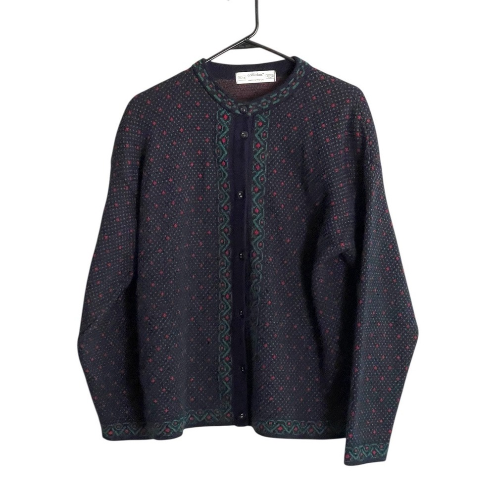 Vintage St Michael Knit Cardigan Navy Blue Womens UK 16/18 US XL Holiday